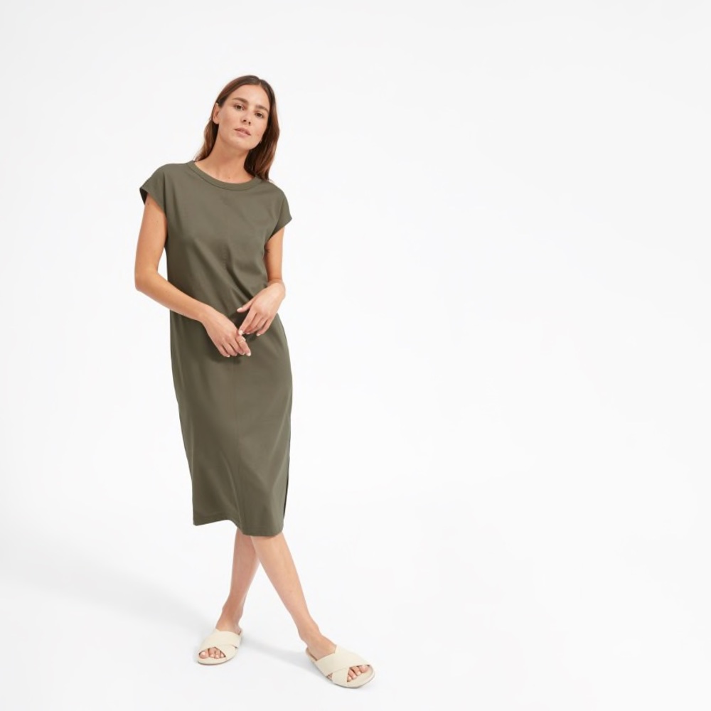 Everlane luxe cotton side slit dress olive M